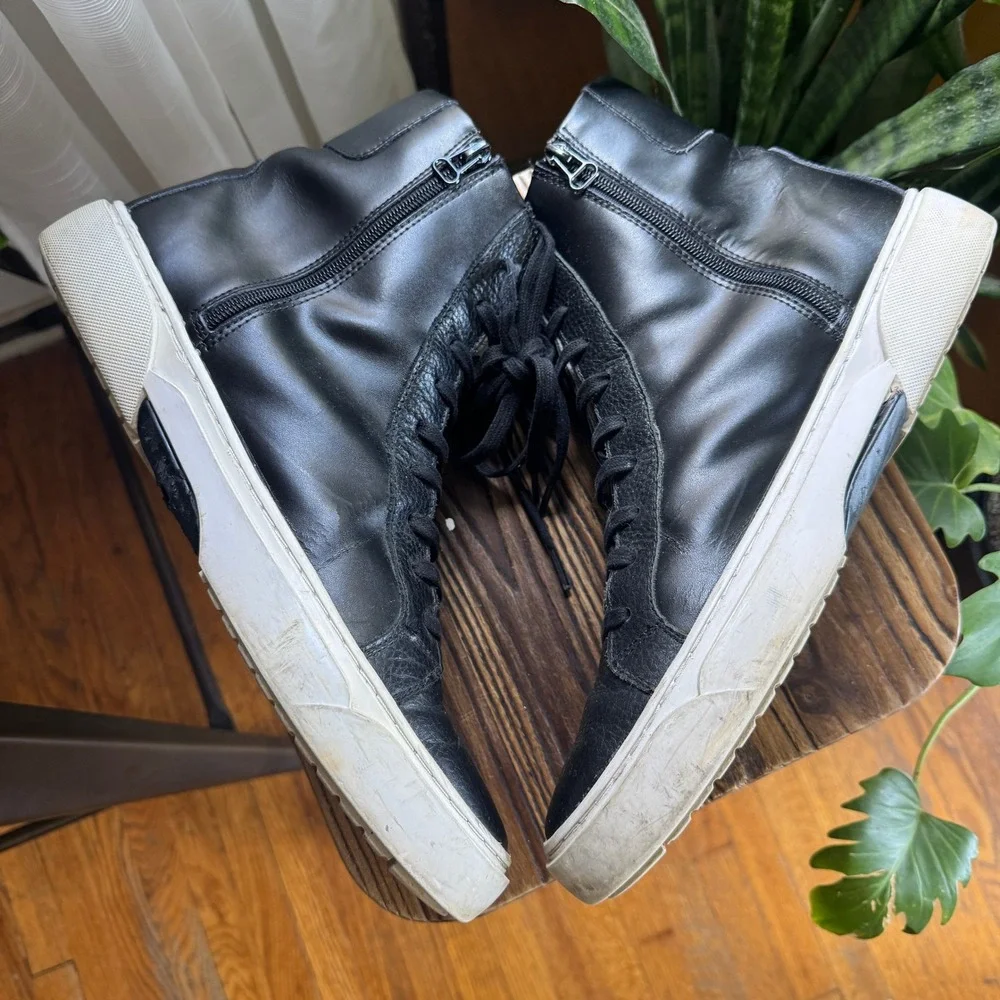 TCG Logan Mens Black Leather High‎ Top Side Zip Sneakers TCG-AW18-LOG-HI Size 13